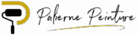 Logo pour "Palfierne Peinture" avec un pinceau-rouleau stylisé formant la lettre P, sur fond sombre or et noir.